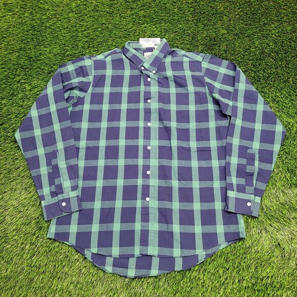 Vintage LEE Plaid Button Shirt Large 22x30 Green Blue 80s - Picture 1 of 10